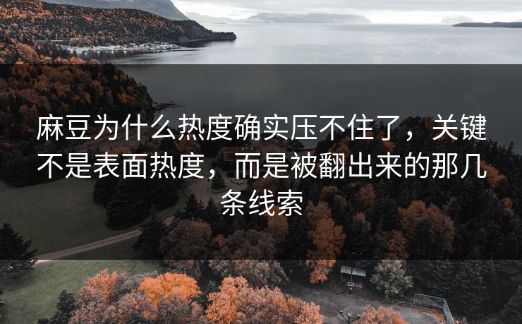 麻豆为什么热度确实压不住了，关键不是表面热度，而是被翻出来的那几条线索